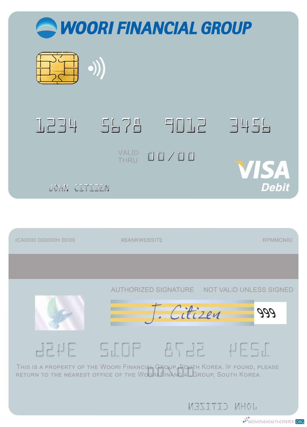 Download South Korea Woori Financial Group visa debit card Photoshop template